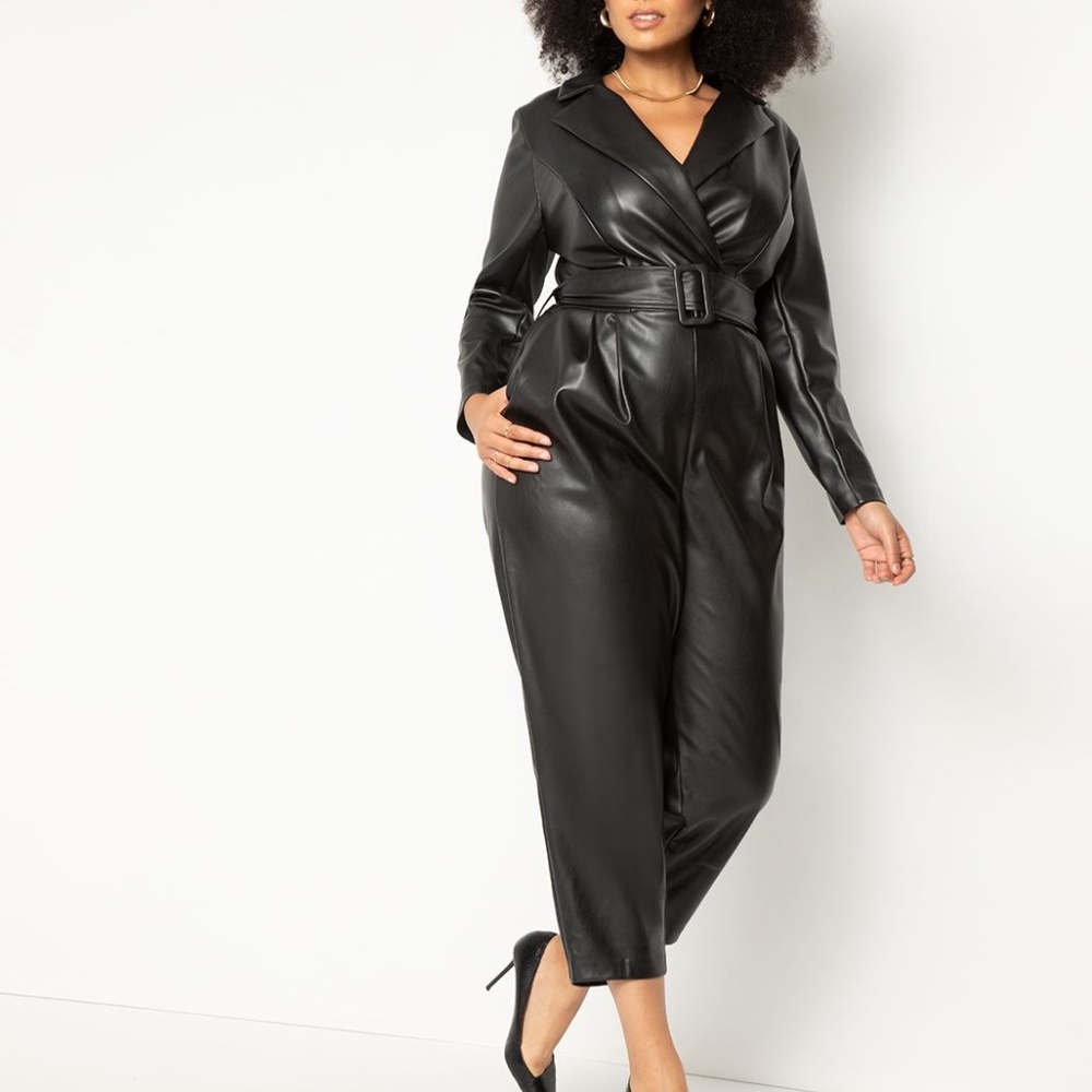 NWT Eloquii Faux Leather Jumpsuit Black Size 18